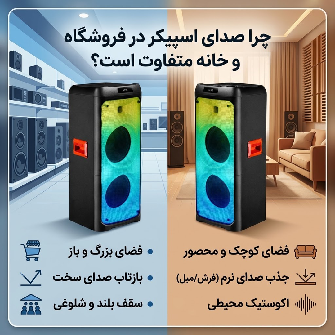 یکی از مهم‌ترین دلایل تفاوت صدا، آکوستیک محیط است